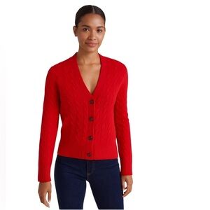 J. Crew - Red Extra Soft Preppy Cardigan Cable Knit Sweater Sz M